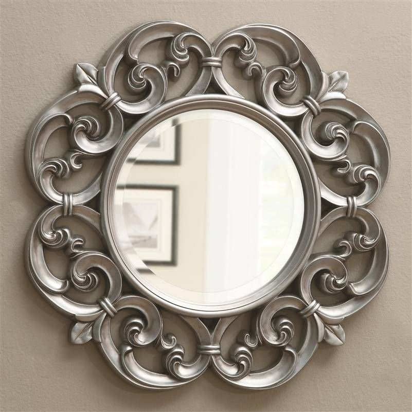 Silver Fleur De Lis Ornate Round Wall Mirrorcoaster – 900699 In Ornate Round Mirrors (View 10 of 20)