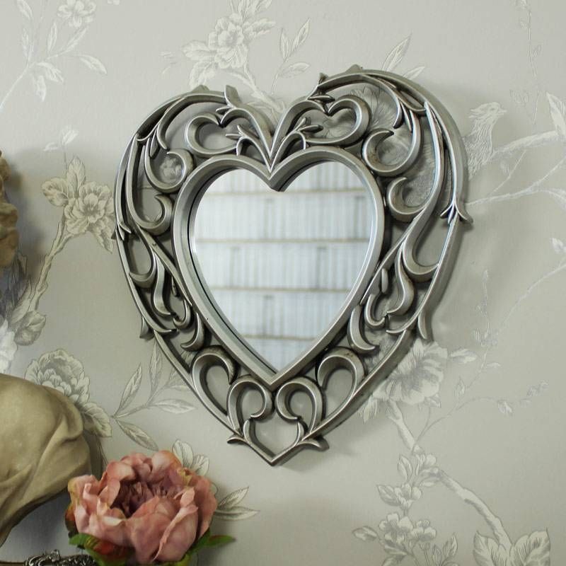 Silver Heart Shape Filigree Wall Mounted Mirror Shabby Ornate Chic Pertaining To Heart Wall Mirrors (Photo 4 of 20)