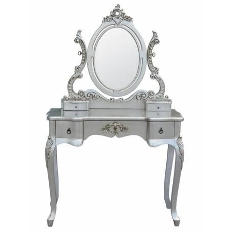 Silver Ornate 3 Drawer Dressing Table And Mirror – Forever Furnishings For Ornate Dressing Table Mirrors (Photo 5 of 20)