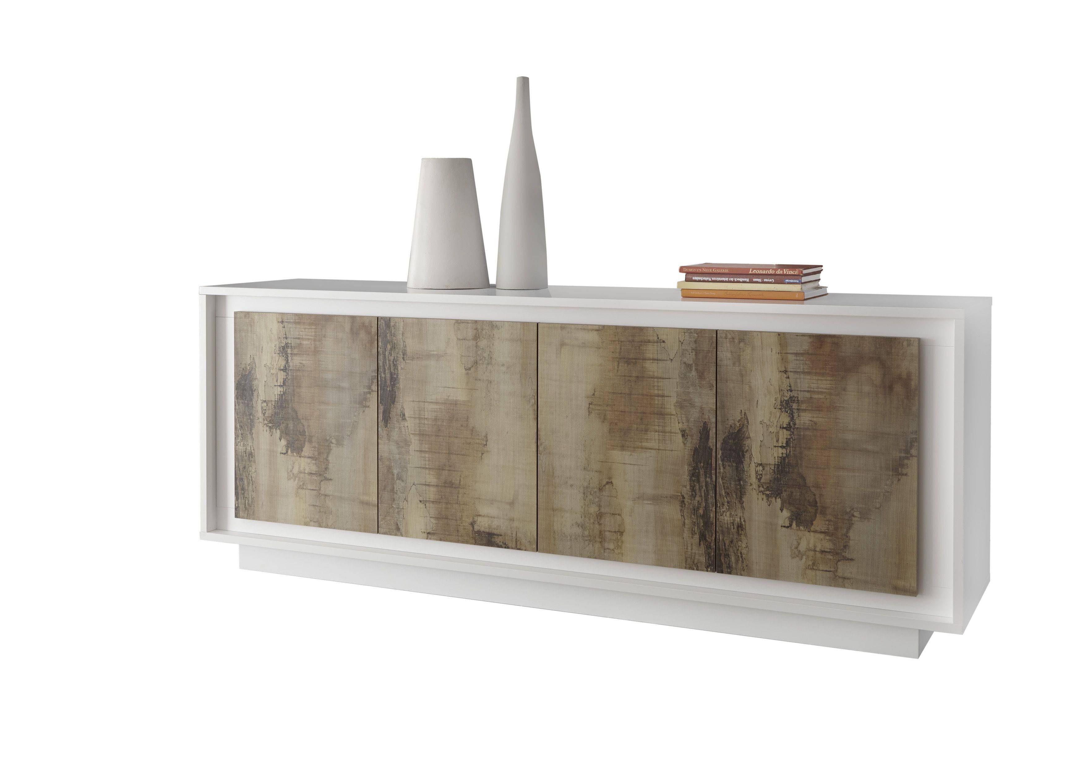 Sky Sideboard W/4 Doors, White + Natural Wood Buy Online At Best With Regard To White And Wood Sideboard (View 17 of 20)
