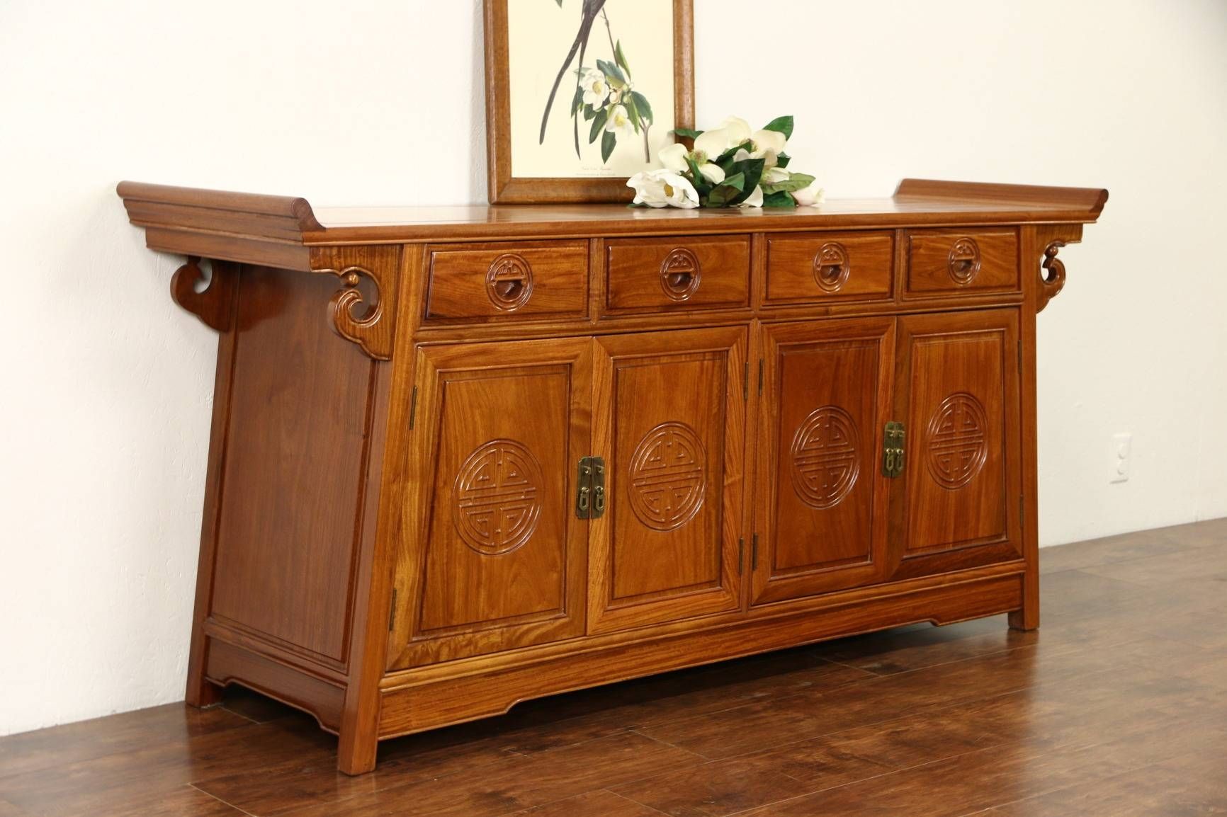 Sold – Asian Vintage Hand Carved Rosewood Sideboard Server Or With Asian Sideboards (View 8 of 20)