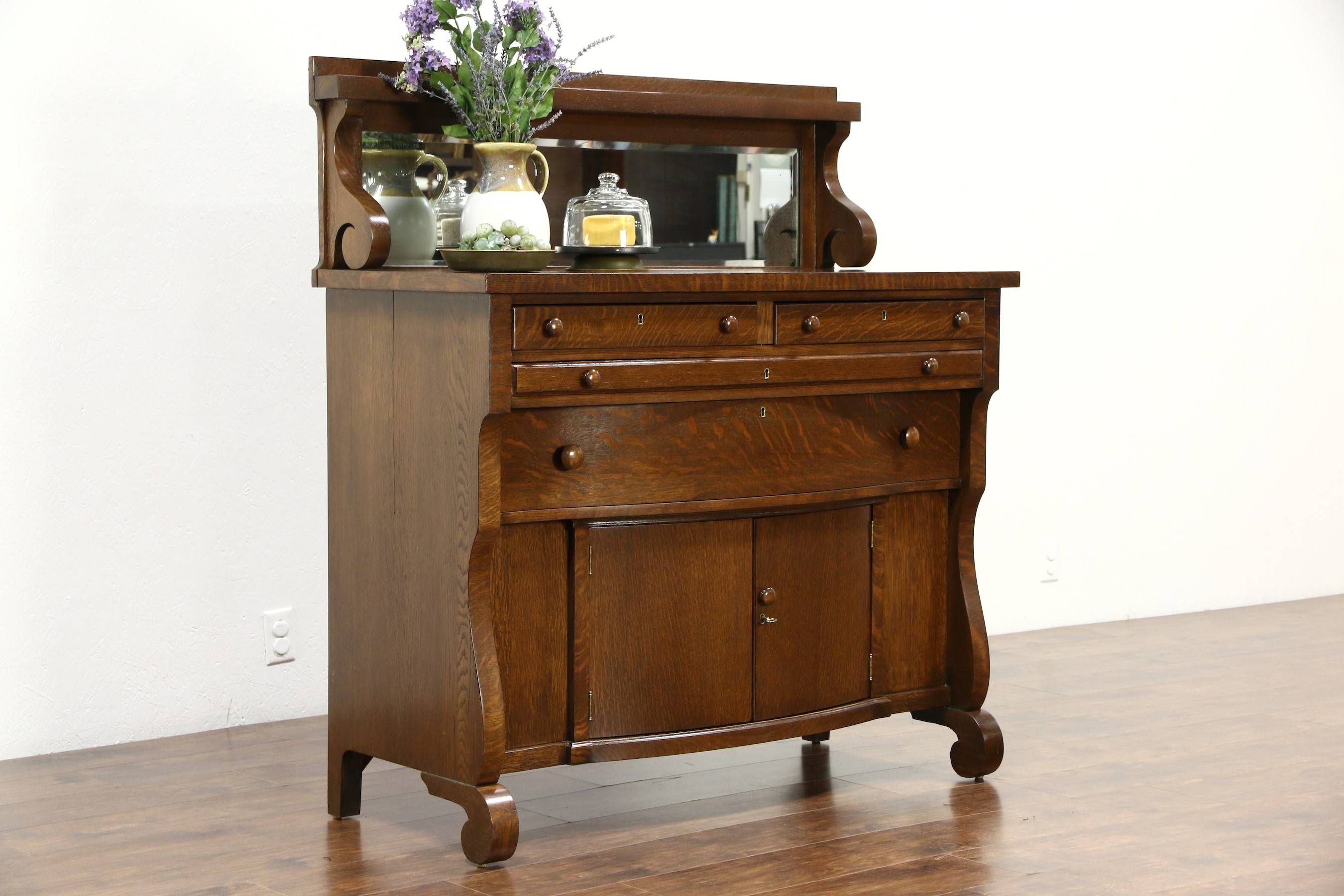 Sold – Oak 1910 Antique Empire Sideboard, Server Or Buffet Inside Sideboard Mirror (View 20 of 20)