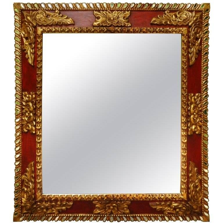 Spanish Colonial Style Red With Gold Leaf Reflector Mirror For With Red Mirrors (View 5 of 20)