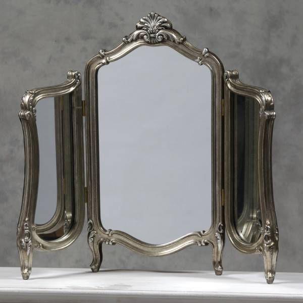 Stunning Antique Silver French 3 Fold Regal Dressing Table Mirror With Regard To Ornate Dressing Table Mirrors (Photo 16 of 20)
