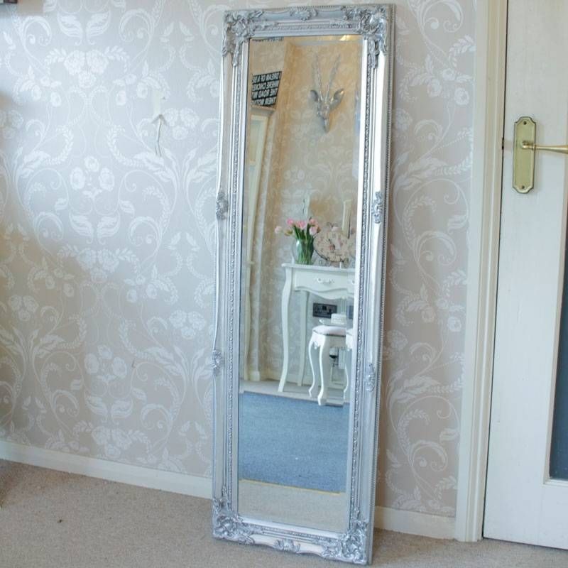Tall Slim Silver Wall Mirror Shabby Vintage Chic French Ornate Intended For Shabby Chic Long Mirrors (View 7 of 30)