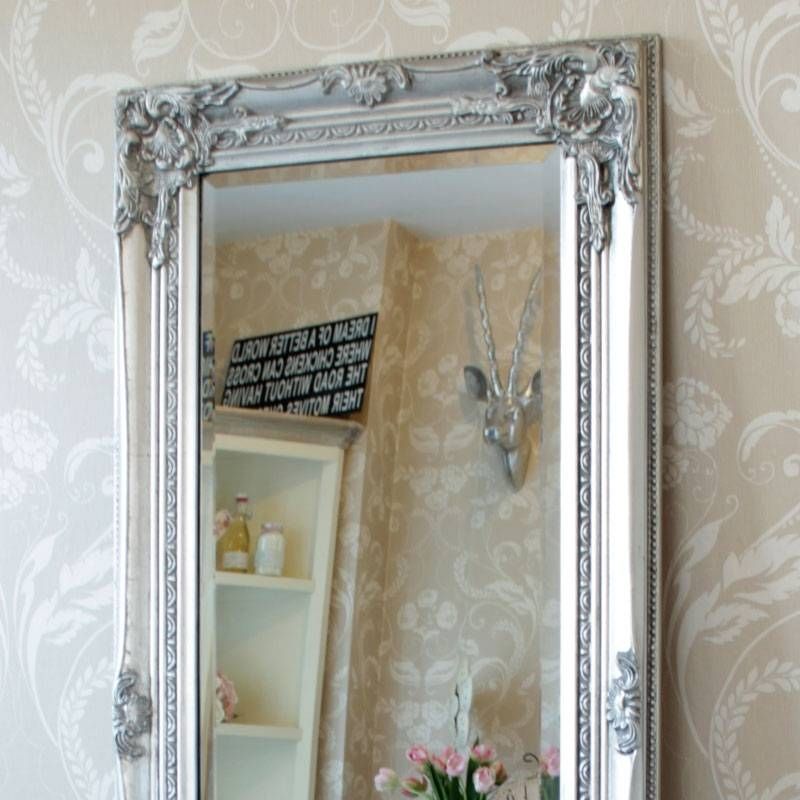 Tall Slim Silver Wall Mirror Shabby Vintage Chic French Ornate Regarding Long Vintage Mirrors (Photo 8 of 30)