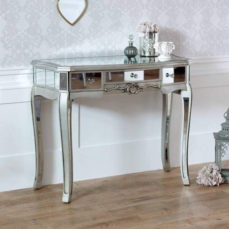 Tiffany Range – Mirrored 3 Drawer Dressing Table, Stool And Mirror In Ornate Dressing Table Mirrors (View 18 of 20)
