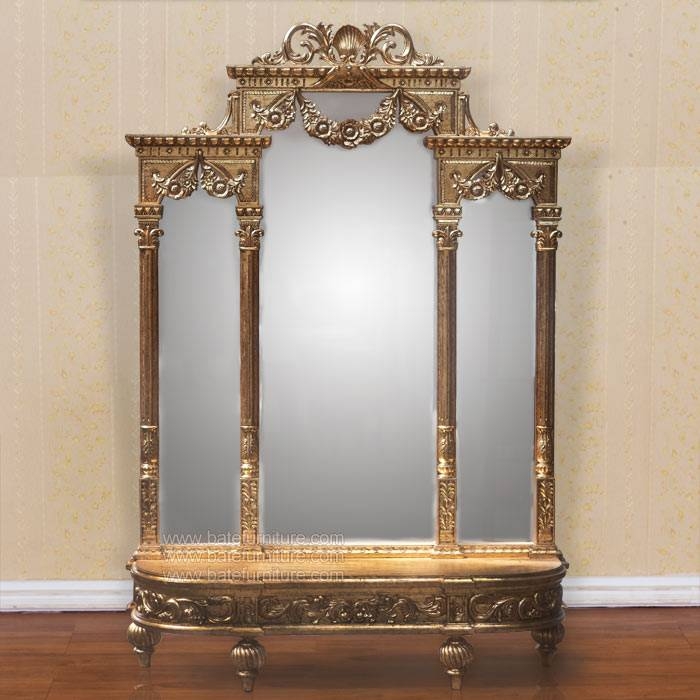 Triple Mirror Carved Gold Leaf | Mahogany Mirrors | Gold Leaf Throughout Triple Mirrors (Photo 1 of 30)