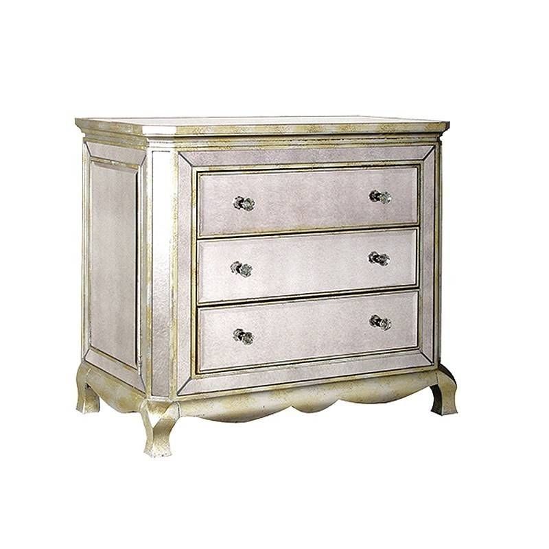 Venetian Aged 3 Drawer Mirrored Chest | Contemporary Bedroom For Venetian Mirrored Chest Of Drawers (View 5 of 20)