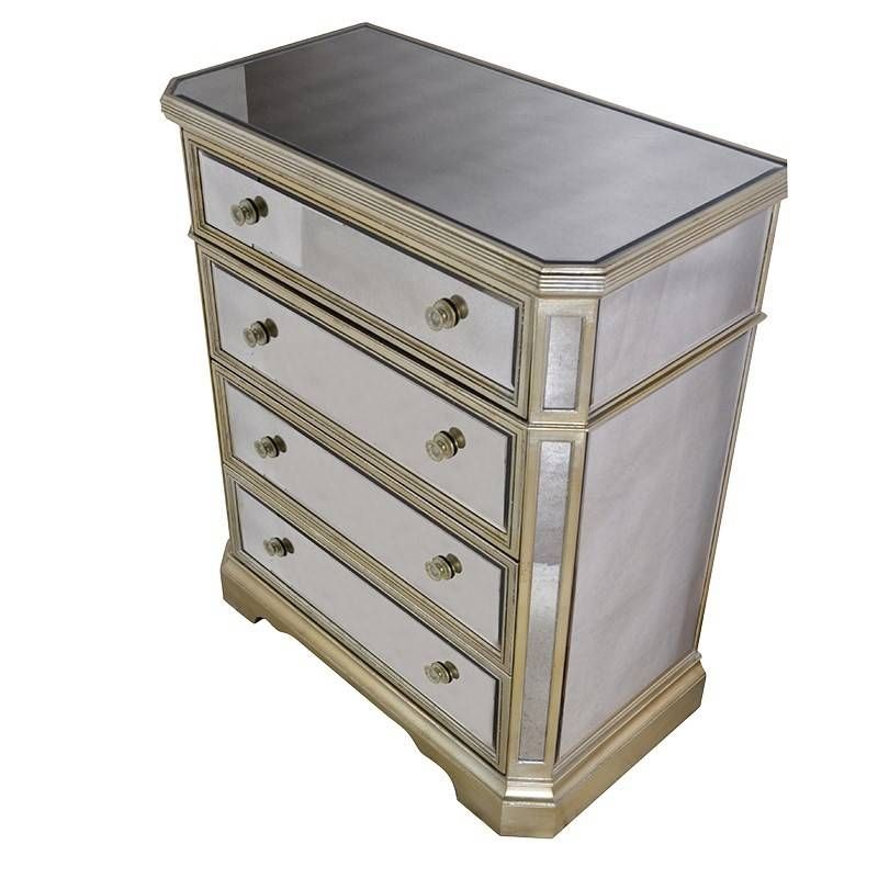 Venetian Aged 4 Drawer Mirrored Chest | French Bedroom Furniture Within Venetian Mirrored Chest Of Drawers (View 3 of 20)
