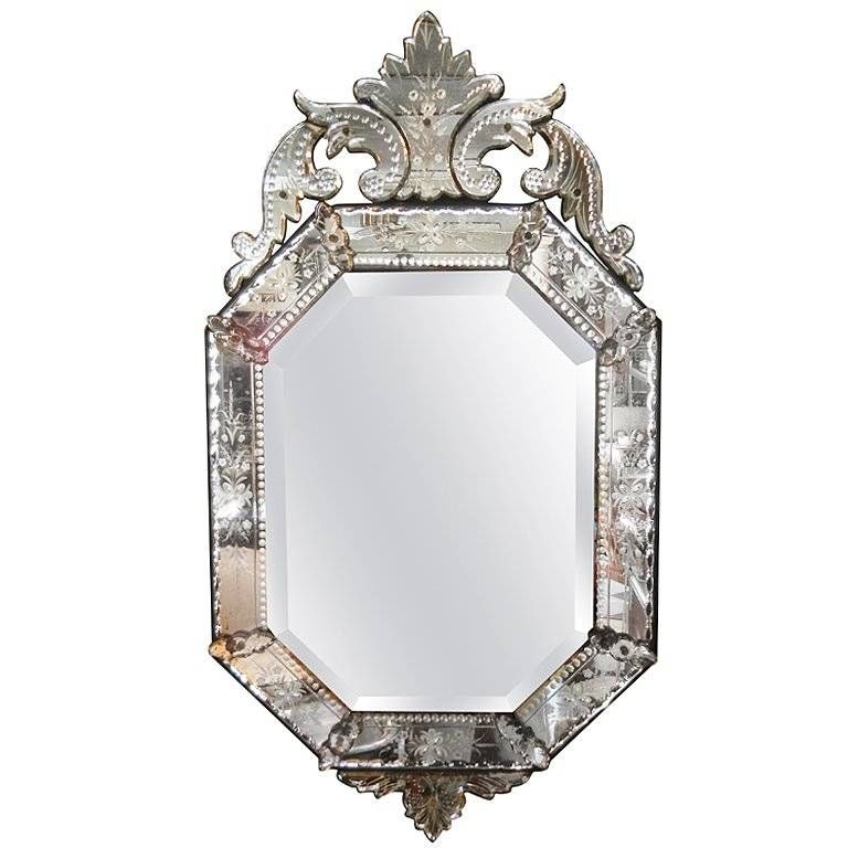 Very Fine Antique Venetian Etched Glass Mirror In Medium Size At With Antique Venetian Glass Mirrors (View 9 of 20)