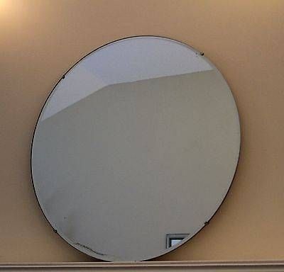 Vintage Art Deco Frameless 27 7/8 Round Beveled Glass Wall Mirror Intended For Art Deco Frameless Mirrors (View 14 of 20)