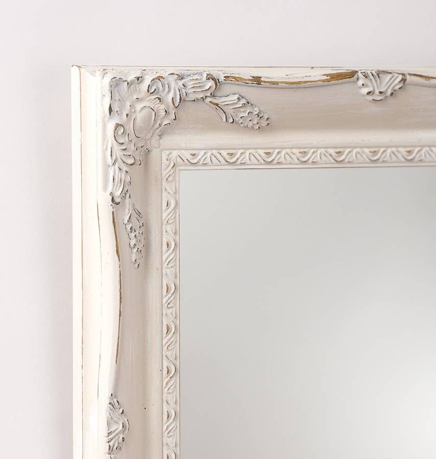 Vintage White Cream Hand Painted Mirrorhand Crafted Mirrors For Antique Cream Mirrors (View 4 of 20)