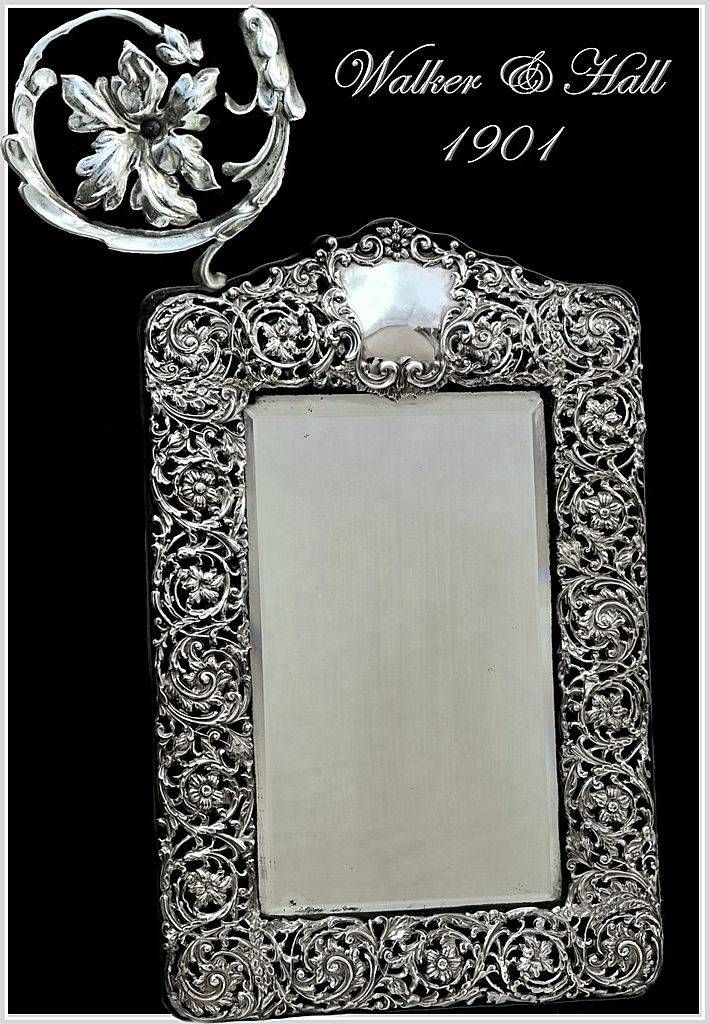 Walker & Hall: Antique Sheffield Sterling Silver Vanity Mirror With Regard To Large Antique Silver Mirrors (View 19 of 20)