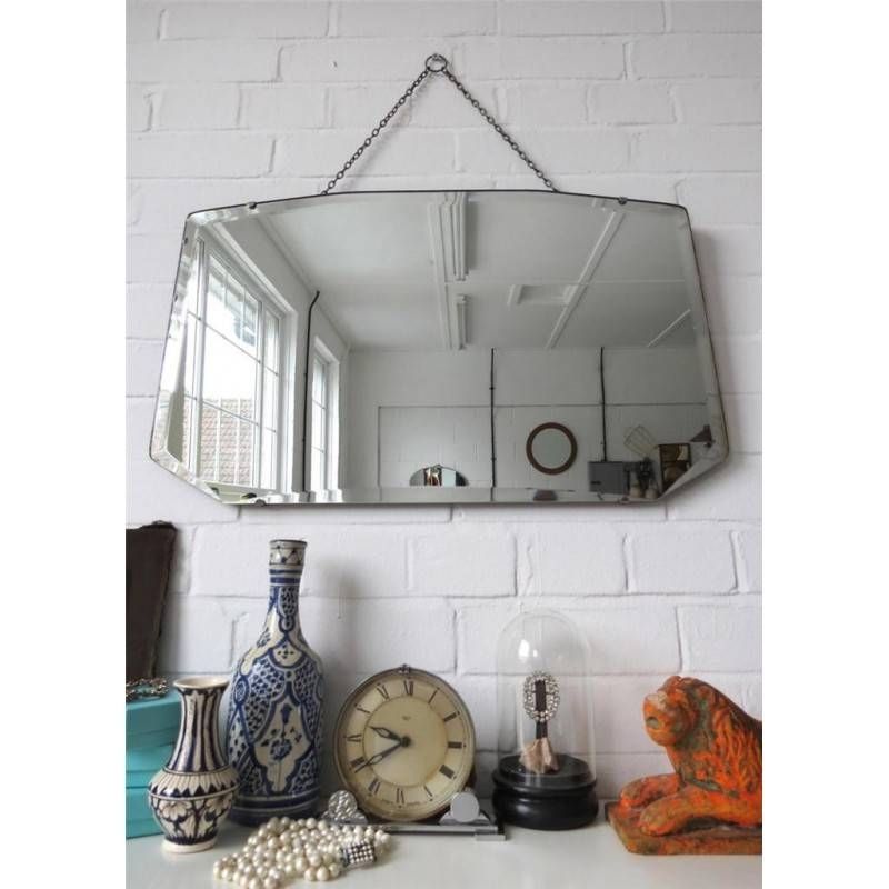 Wall Mirror Art Deco Beveled Bevelled Original Shape Large With Old Fashioned Wall Mirrors (Photo 4 of 30)