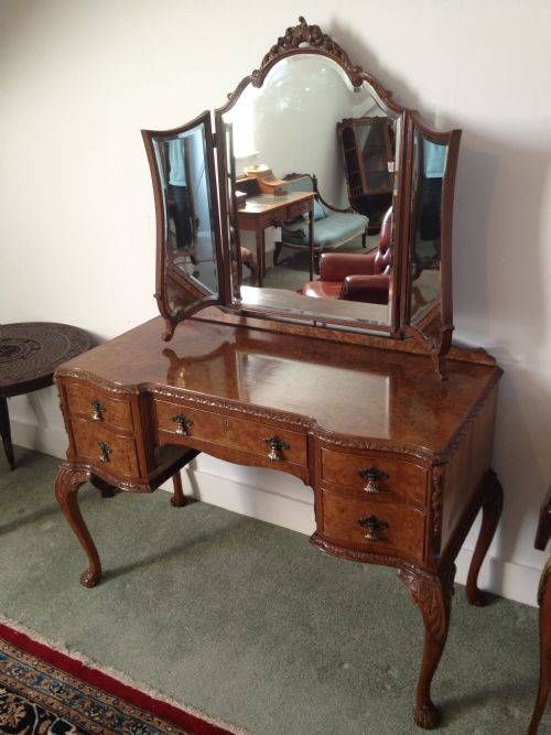 Walnut Triple Mirror Dressing Table/desk | 182377 With Antique Triple Mirrors (View 19 of 20)