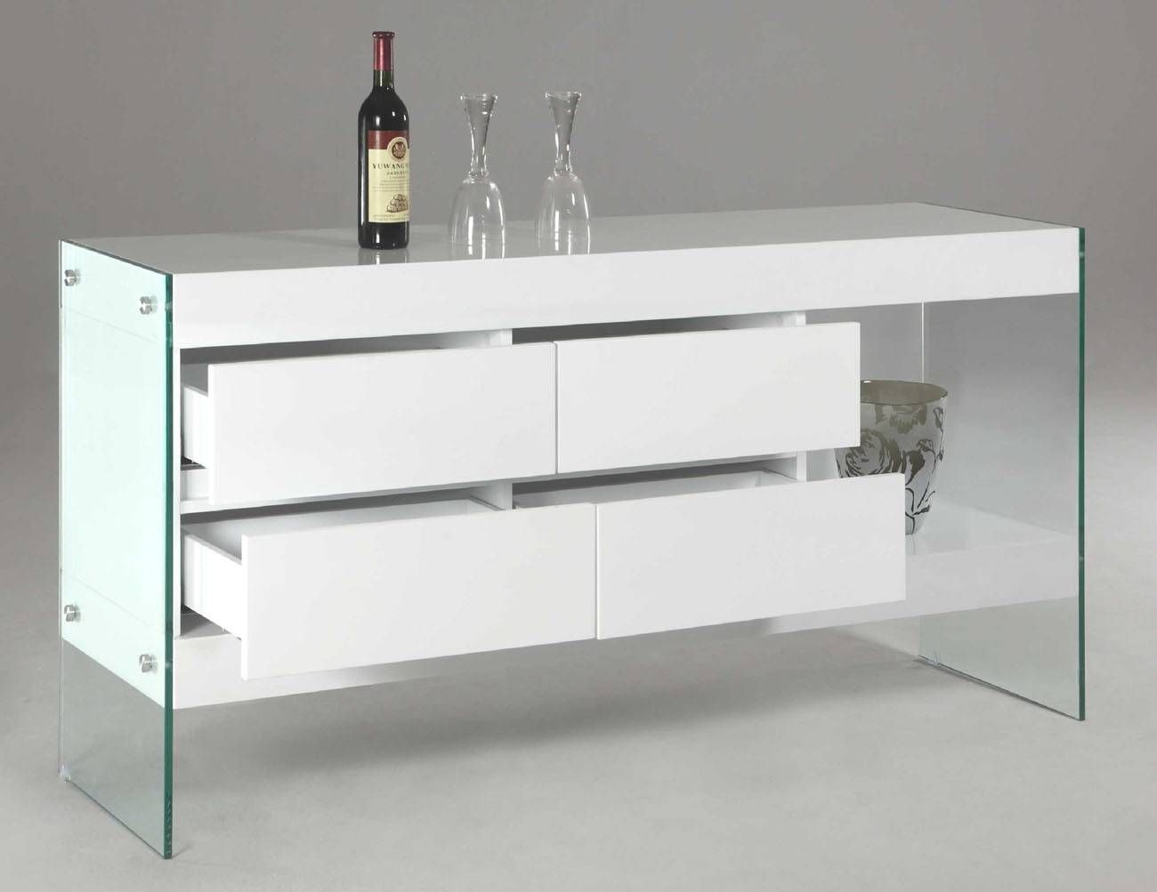 White Lacquer Wood With Glass Sides And Legs Contemporary Inside White Contemporary Sideboard (Photo 3 of 20)