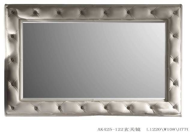 White Leather Tufted Mirror Fame – Transitional – Wall Mirrors Throughout Leather Wall Mirrors (Photo 6 of 20)