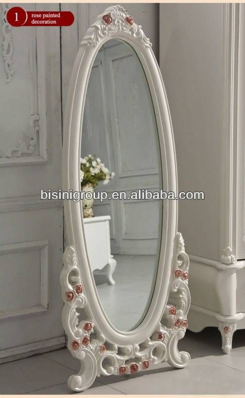 White Oval Mirror In Vintage Hand Carved Wood Frame Throughout Long Vintage Mirrors (Photo 6 of 30)