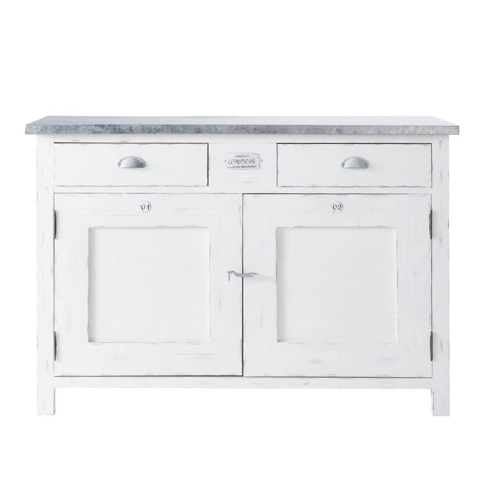 White Paulownia Wood 2 Door 2 Drawer Sideboard W 125cm Sorgues Within White Wood Sideboard (View 7 of 20)