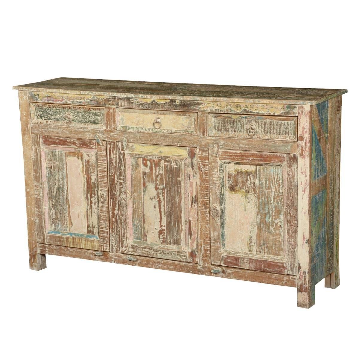 Winter White Distressed 64" Rustic Reclaimed Wood Sideboard Pertaining To White Distressed Sideboard (Photo 18 of 20)