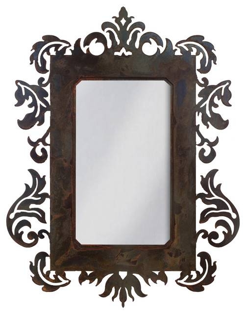 Wrought Iron Mirror Damask Style 36" Mirror With Rust Patina Throughout Rod Iron Mirrors (Photo 1 of 15)