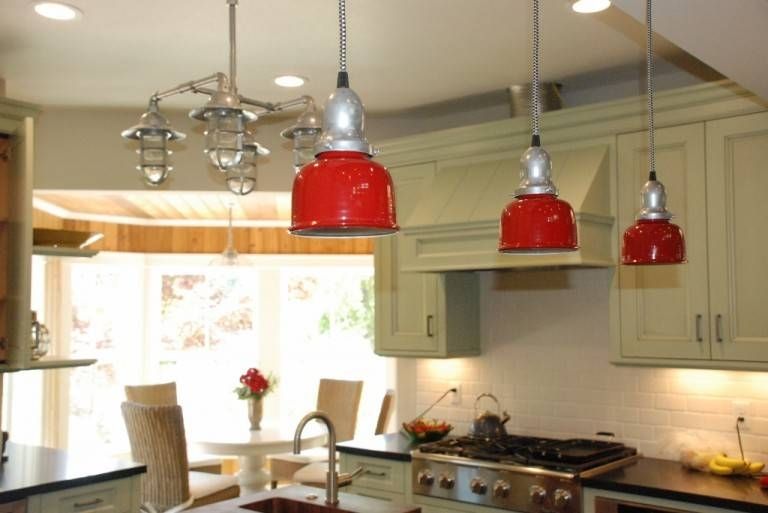 15 Industrial Pendant Lights For Kitchen #8412 | Baytownkitchen With Red Pendant Lights For Kitchen (Photo 4 of 15)