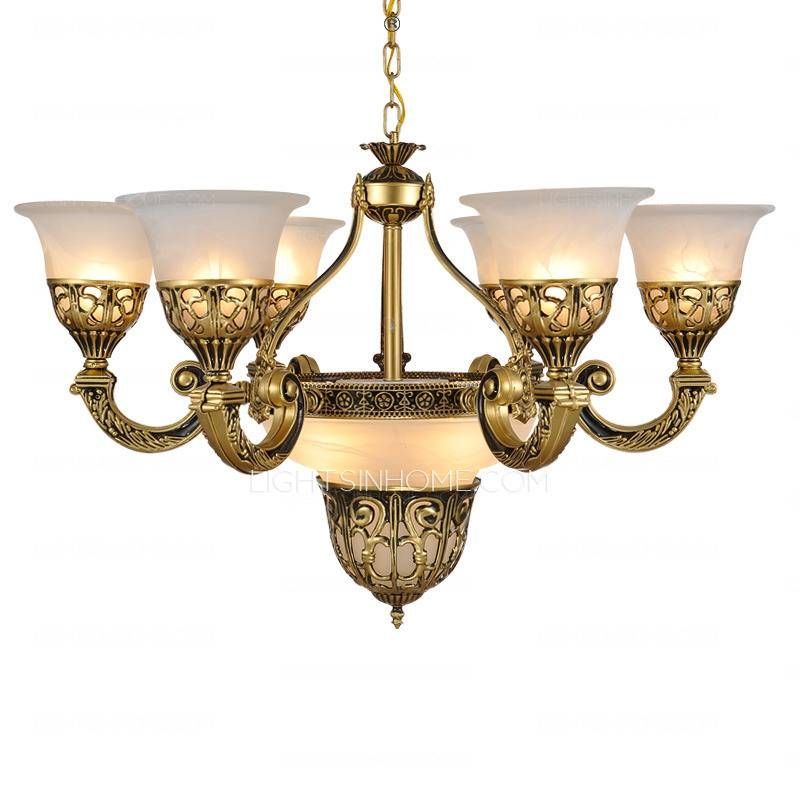 9 Lights Golden Fixture Glass Shade White French Style Chandeliers For French Style Ceiling Lights (Photo 12 of 15)