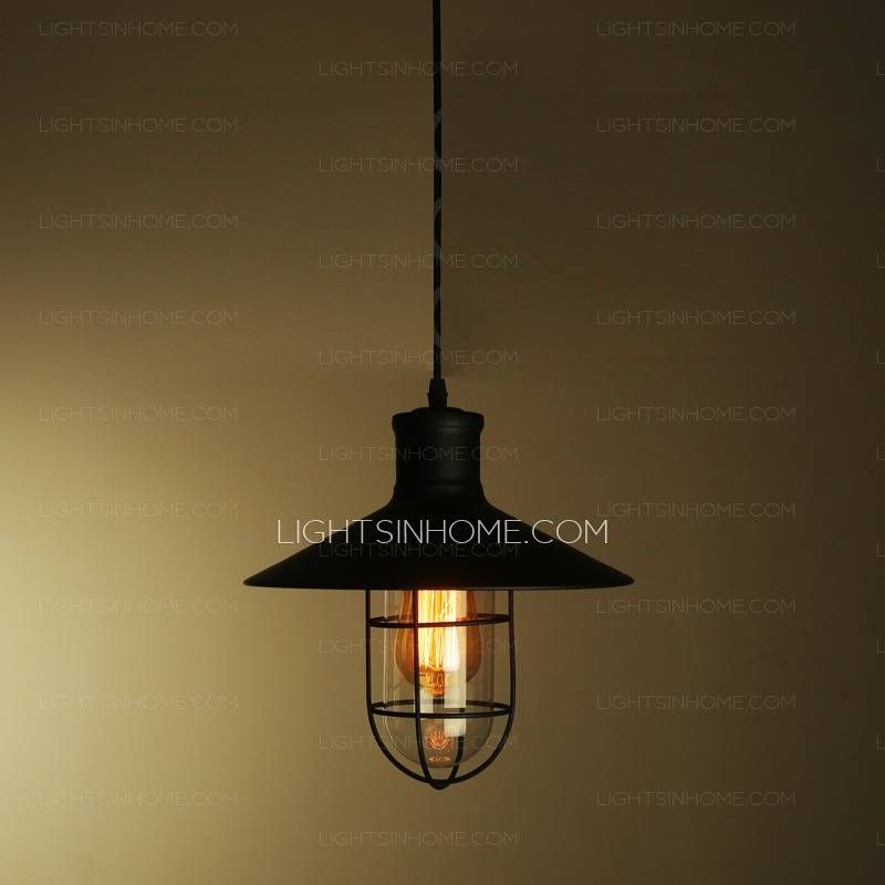 Black Industrial Type One Light Wrought Iron Pendant Lights With Regard To Wrought Iron Pendant Lights For Kitchen (View 3 of 15)