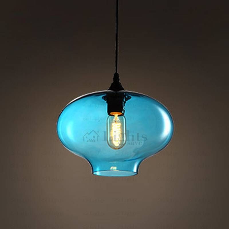 Blue Color Hand Blown Glass Pendant Lights Industrial Pertaining To Hand Blown Lights Fixtures (View 14 of 15)