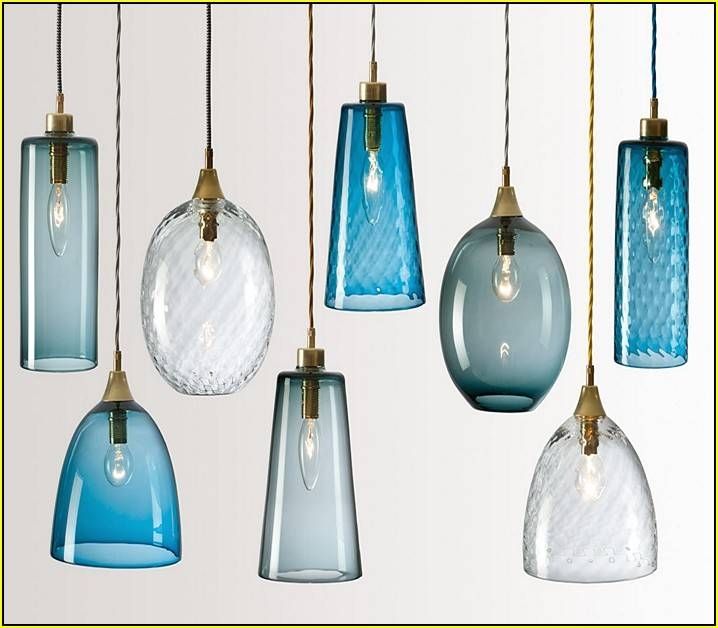 Blue Glass Pendant Light. This Blue Crackle Glass Mini Pendant Is In Coloured Glass Pendant Lights (Photo 11 of 15)