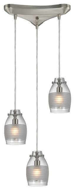 Carved Glass 3 Light Pendant In Brushed Nickel – Contemporary In Satin Nickel Pendant Light Fixtures (Photo 15 of 15)