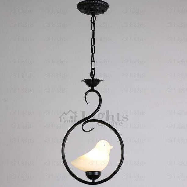 Ceramic Bird Shade Black Wrought Iron Pendant Lights Intended For Wrought Iron Pendants (Photo 13 of 15)