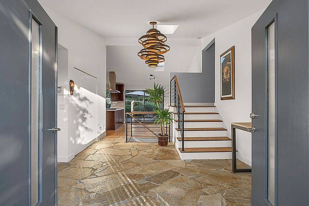 Contemporary Entryway With Flush Light & Slate Floors In Bellevue With Corbett Vertigo Pendant Lights (Photo 7 of 15)