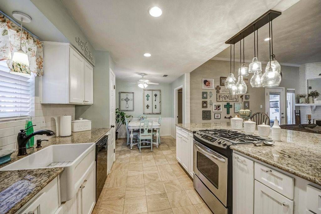 Cottage Kitchen In Carrollton, Tx | Zillow Digs | Zillow With Regard To Paxton Glass 8 Light Pendants (View 15 of 15)