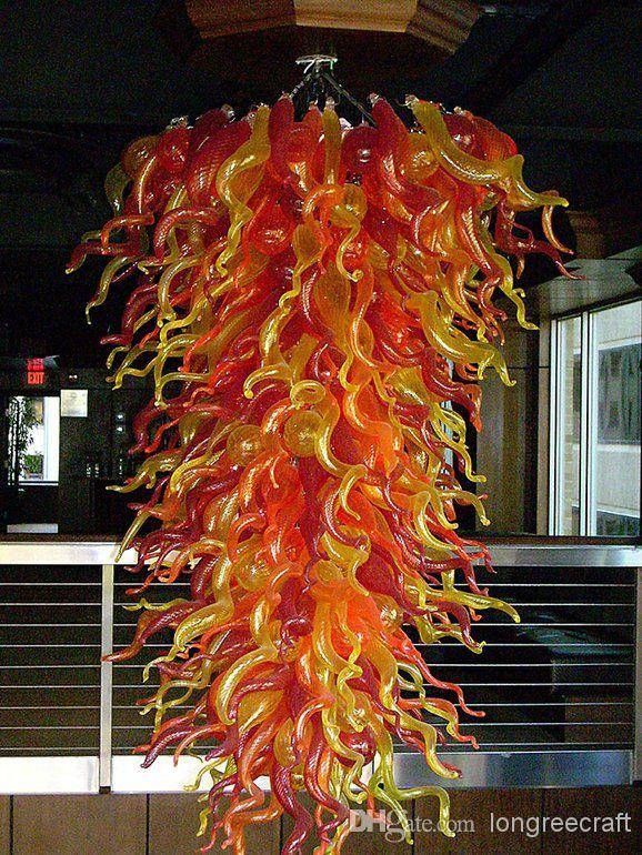 Discount Large Hotel Hand Blown Glass Chandelier Red And Orange Within Hand Blown Glass Lights Fixtures (Photo 7 of 15)
