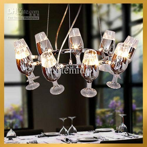 Discount Modern Clear Wineglass Wine Glass Chandelier Light With Wine Pendant Lights (View 9 of 15)