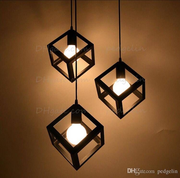 Discount Vintage American Country Style Small Black Cube Cage Throughout Retro Pendant Lights (Photo 14 of 15)