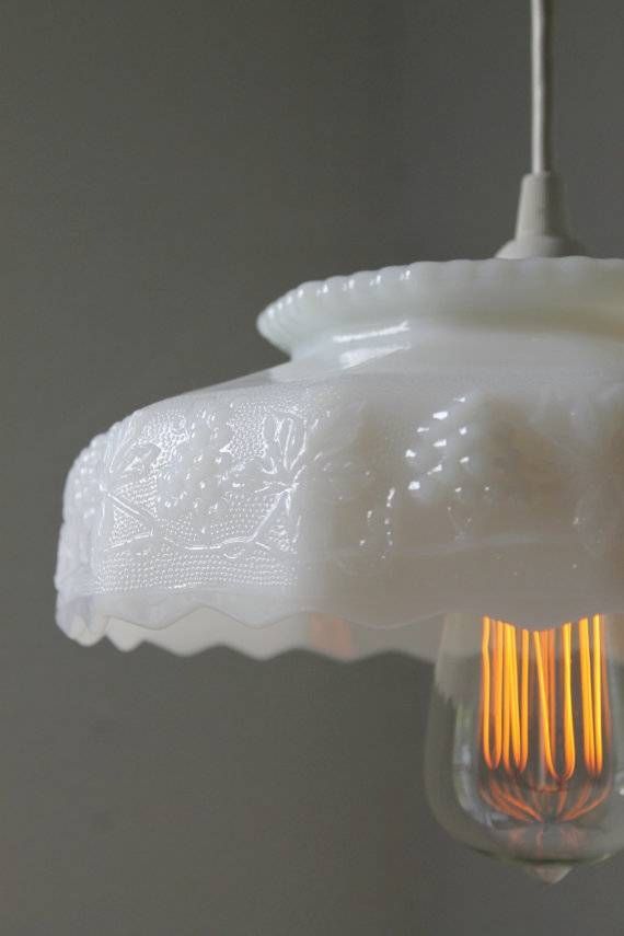 Dishfunctional Designs: Creative Things To Make With Old Crystal Inside Milk Glass Lights Fixtures (Photo 6 of 15)