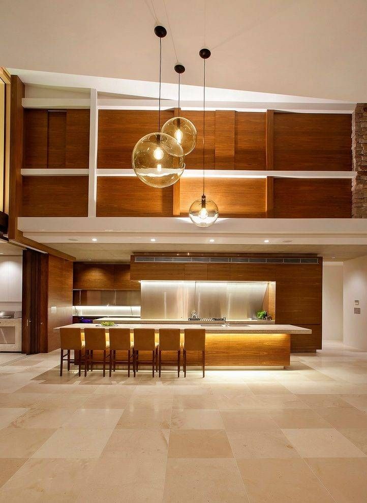 Double Height Ceiling Design Kitchen Contemporary With Stainless Pertaining To Double Pendant Lights For Kitchen (Photo 15 of 15)