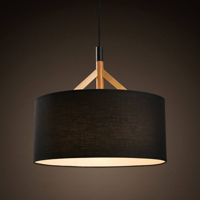 Drum Pendant Light Fabric Shade Black In Black Drum Pendant Lights (Photo 1 of 15)