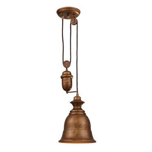 Farmhouse Bellwether Copper Pulley Adjustable Height One Light In Pulley Adjustable Pendant Lights (Photo 9 of 15)