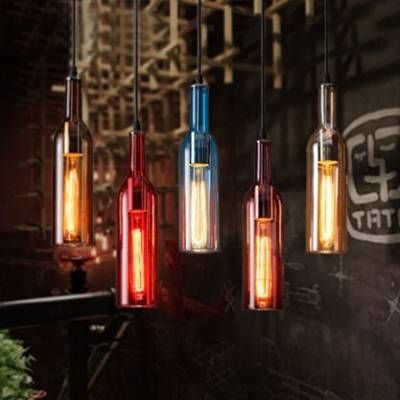 Fashion Style Pendant Lights, Green Industrial Lighting For Wine Bottle Pendant Lights (Photo 16 of 16)