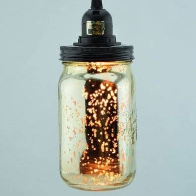 Gold Mercury Glass Mason Jar Pendant Light Kit, Regular Mouth Regarding Mason Jar Pendant Lights For Sale (Photo 13 of 15)