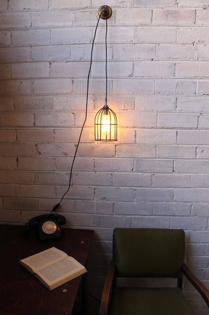 Hanging Lights That Plug In. . . Industrial Antique Brass Cage Inside Plugin Ceiling Lights (Photo 10 of 15)