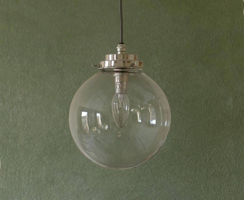 Inch Clear Deco Globe Pendant, Nickel Plated Fittings Intended For Glass Ball Pendant Lights Uk (Photo 7 of 15)