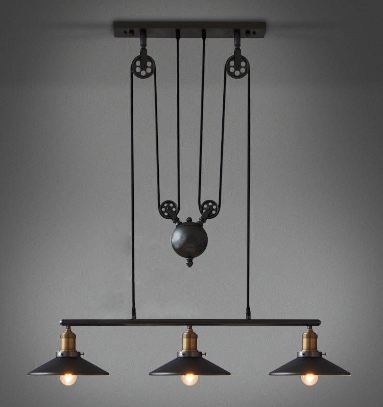 Industrial Pulley Double Pendant : Vintage Industrial Pulley Light Throughout Double Pendant Light Fixtures (View 7 of 15)