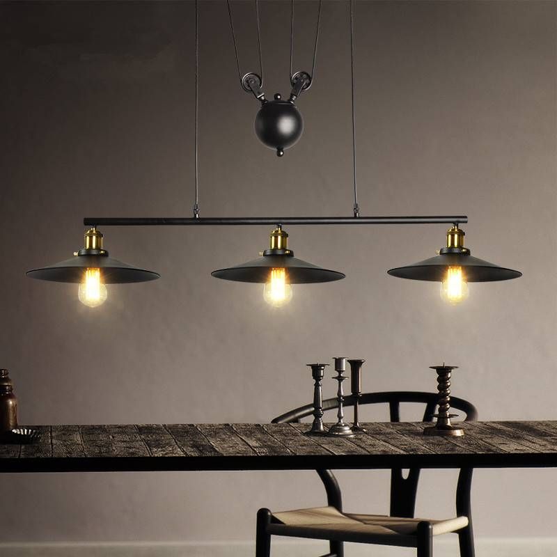 Industrial Vintage Edison Pulley Pendant Lights Adjustable Wire Throughout Industrial Pendant Lights Fittings (Photo 13 of 15)