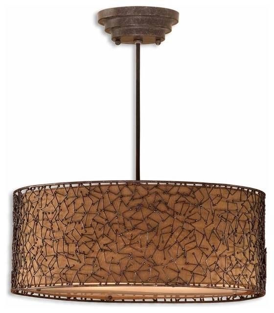 Jollyhome Beige Drum Shade Crystal Pendant Light Fixtures Modern Within Brown Drum Pendant Lights (Photo 12 of 15)