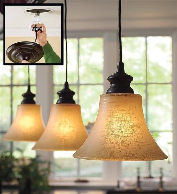 Linen Glass Shade Lamp | Kitchen Lighting | Plow & Hearth For Screw In Pendant Lights (Photo 10 of 15)